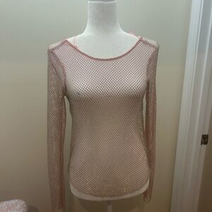 Free People Pink Glitter Mesh Top